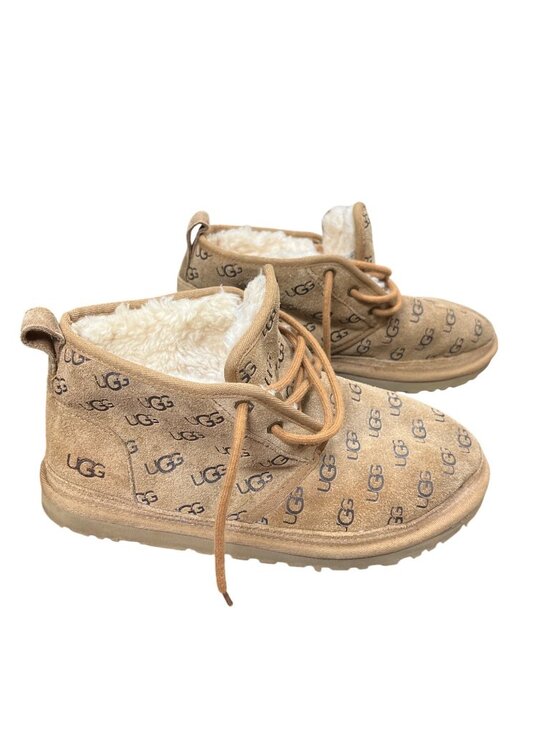 Ugg mens brown suede shearling lined logo monogram ankle chukka boots sz 9 SKU 1 main image 11